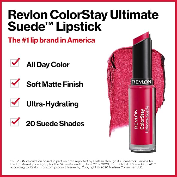 REVLON ColorStay Ultimate Suede Lipstick, Longwear Soft, Ultra-Hydrating High-Impact Lip Color, Formulated with Vitamin E, Wardrobe (047), 0.09 oz