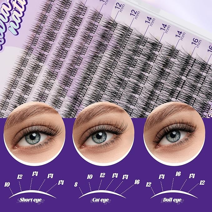 B&Q Wispy Lash Clusters Kit, Natural 05, Individual False Eyelashes Extension Set, Undetectable Natural Look for Effortless Day-to-Night Beauty, from Office Elegance to Date Night Glamour(8-16mix)