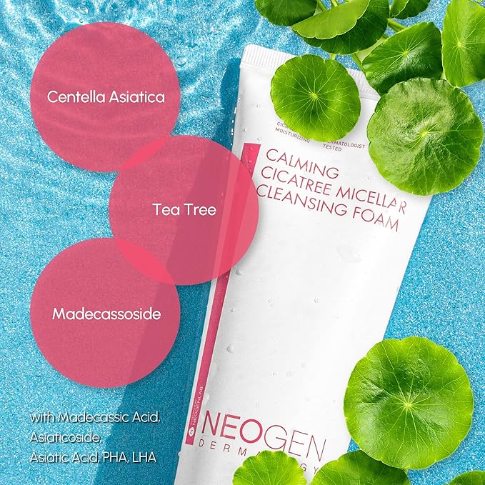 DERMALOGY by NEOGENLAB NEOGEN Calming Cica Tree Micellar Cleansing Foam 6.76 Fl Oz (200ml) - Hydrating, Creamy Foam Cleanser for Sensitive Skin, Clean Beauty - Korean Skin Care