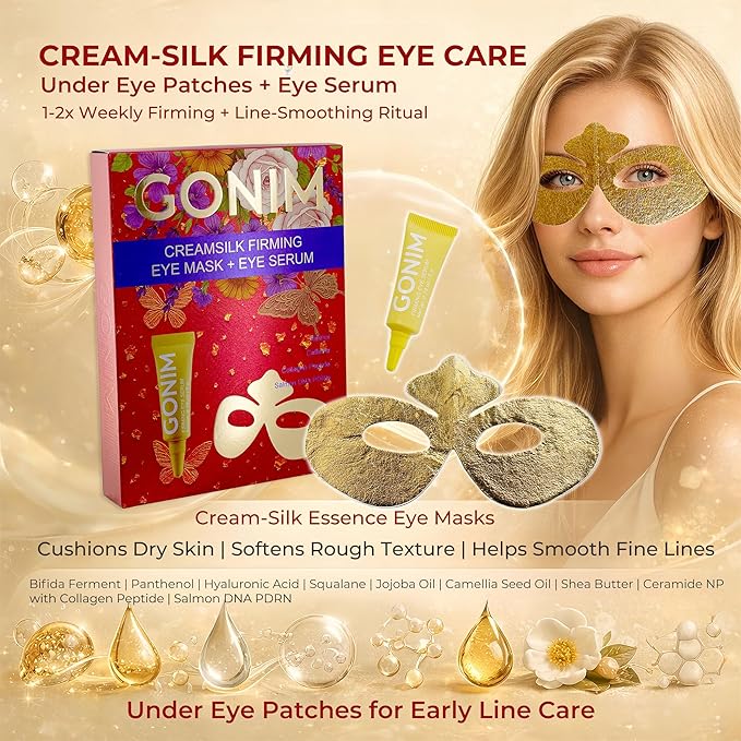 GONIM Eye Patches Collagen Under Eye Patches with Eye Serum, Retinol PDRN Eye Masks for Puffy Eyes and Dark Circles, Anti Aging Cream-Silk Texture Under Eye Mask, Gifts for Women, Hydrating 4 pcs