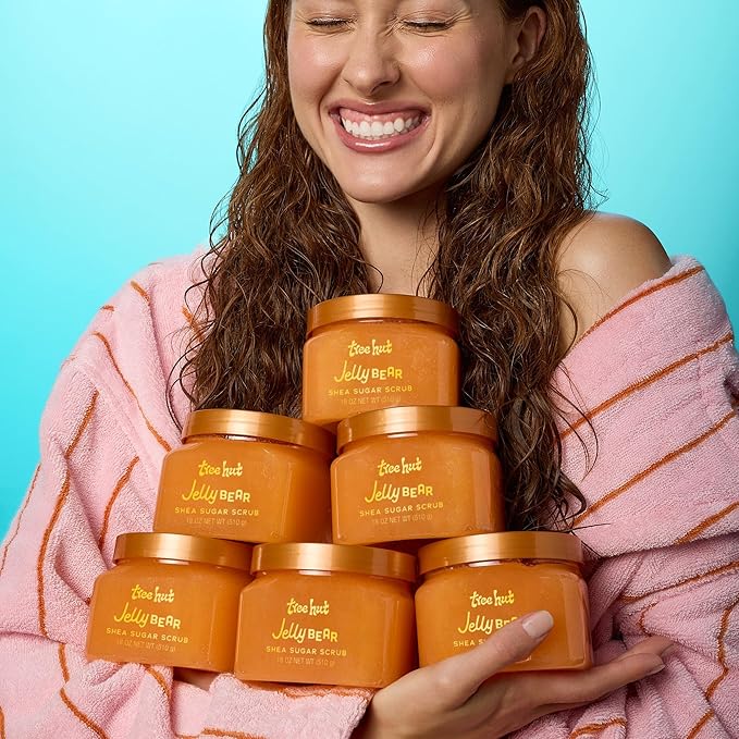 Tree Hut Jelly Bear Body Scrub, Exfoliating & Hydrating Sugar Scrub with Shea Butter & Essential Oils, Smooth Skin, Body Exfoliator For All Skin Types, Self Care Gifts for Women, Vegan, 18 Oz