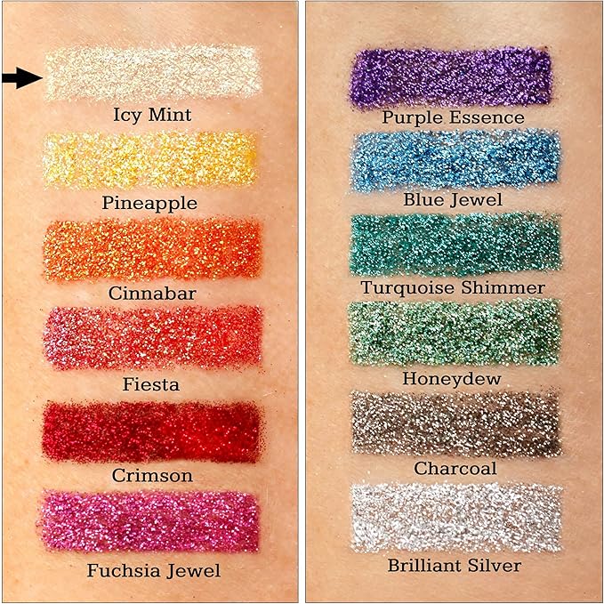 GLITTIES - ICY Mint - Cosmetic Grade Extra Fine (.006") Loose Glitter Powder Safe for Skin! Perfect for Makeup, Body Tattoos, Face, Hair, Lips, Soap, Lotion, Nail Art - (10 Gram Jar)