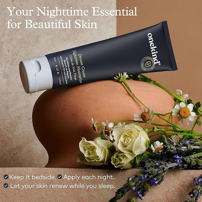 Onekind Night Moisturizer for Face, Hydrating Dream Cream for Wrinkles, Night Cream for Women Anti Aging with Squalane, Rosehip & Shea Butter for Dry & Sensitive Skin – 1.7 oz