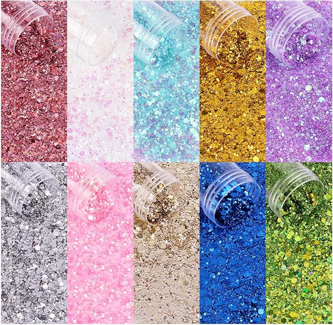Holographic Chunky and Fine Glitter Mix, 20 Colors for Resin, Iridescent Nail, Cosmetic Eye Hair Face Body, Flakes Sequins for Epoxy Resin Tumbler DIY Arts Crafts
