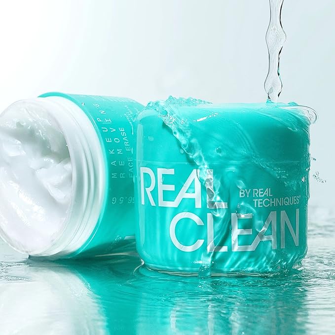 Real Techniques Real Clean Face Erase Makeup Removing Balm, Hydrating Makeup Cleansing Balm, Remove Stubborn Makeup, Hyaluronic Acid Moisturizes & Vitamin A Helps Exfoliate, 2 fl. oz Jar