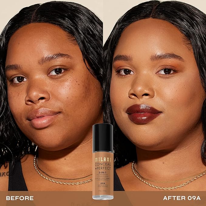 Milani Conceal + Perfect 2-in-1 Foundation + Concealer for a Flawless Complexion, Under Eye Corrector, Cover Redness and Imperfections, Waterproof and Sweatproof - 09A-Natural Tan