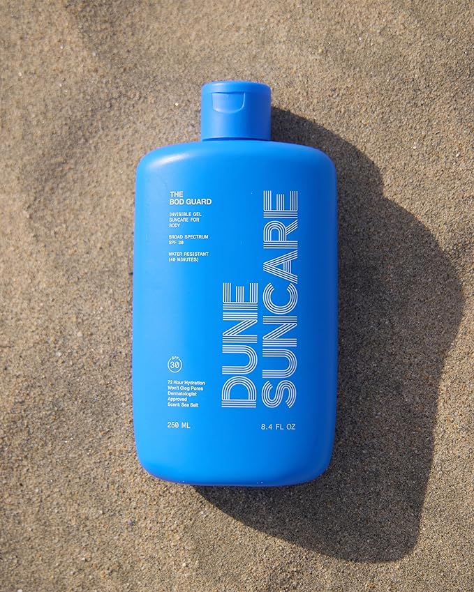 DUNE SUNCARE The Bod Guard - Award-Winning Clear Invisible Gel Body Sunscreen - Broad Spectrum SPF 30 Protection, 72 Hour Hydration, 40 Mins. Water Resistant, Reef Friendly, Non-Greasy (8.4 Fl Oz)