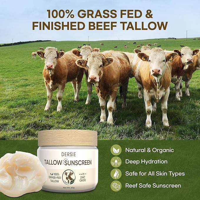 Dersie Tallow Sunscreen SPF 50 – Mineral UV Defense with Non-Nano Zinc Oxide – Face & Body Sun Protection for Adults & Kids – with 100% Grass-Fed Beef Tallow for Skin Comfort (2.1 oz)