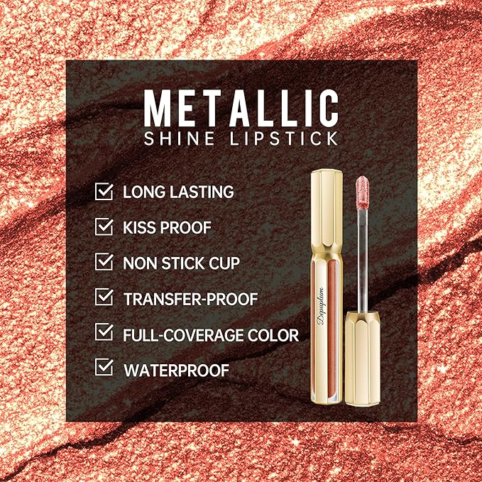 Depuplum Bronze Lipsticks for Women Reddish Brown Metallic Lipstick Long Lasting Shimmer Lip Gloss Glitter Waterproof Lipsticks Full Coverage Lip Color for Mother's Day,DP103 Fantasy