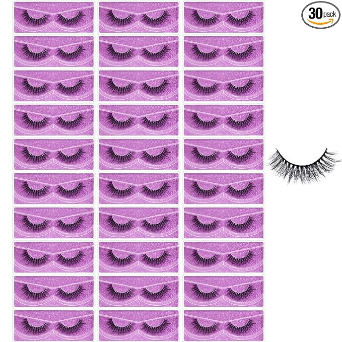 FARRED Wholesale Fluffy Dramatic Bulk Lashes 30 Pairs Pack Individual Box 17mm Volume Faux Mink Eyelash Thick 8D Fake Lash Short Natural Look Eyelashes (F04-30 pairs)
