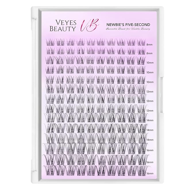VEYESBEAUTY Lash Clusters Individual Eyelash Extensions Thin & Invisible Band DIY False Eyelashes for Self-application Newbie's Five-Second Series Spider Wispy Lash Tray, Aliva 8-16mm Mixed Length