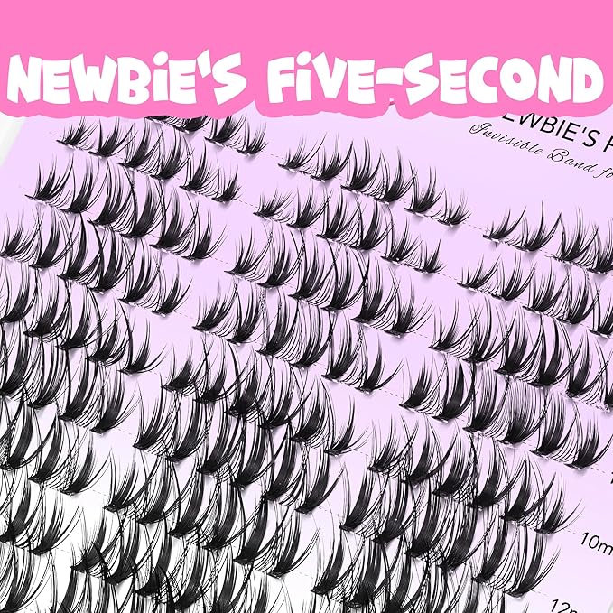 VEYESBEAUTY Lash Clusters Kit Eyelash Extensions Thin & Invisible Band DIY Individual False Eyelashes Newbie's Five-Second Series Lash Tray for Self-application, Whisper Lash 8-16mm Mixed Length