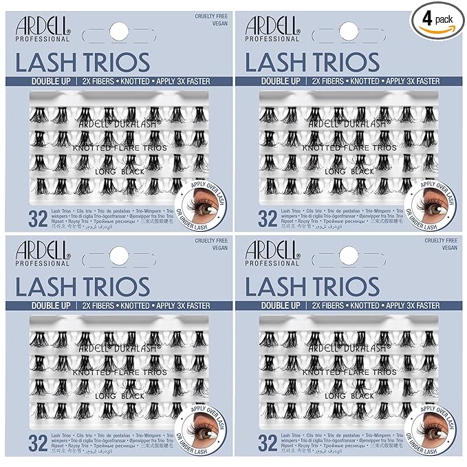 Ardell Double Up Trio Individual Lashes, Long Black - DIY Lash Clusters, Cluster Eyelash Extensions, Customizable Lash Extension, 4 Pack