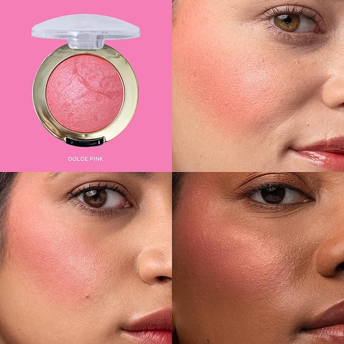 Milani Baked Blush, Updated Powder Blush for Cheeks, Cruelty Free Makeup - Shape, Contour & Highlight Face for a Shimmery or Matte Finish - Dolce Pink