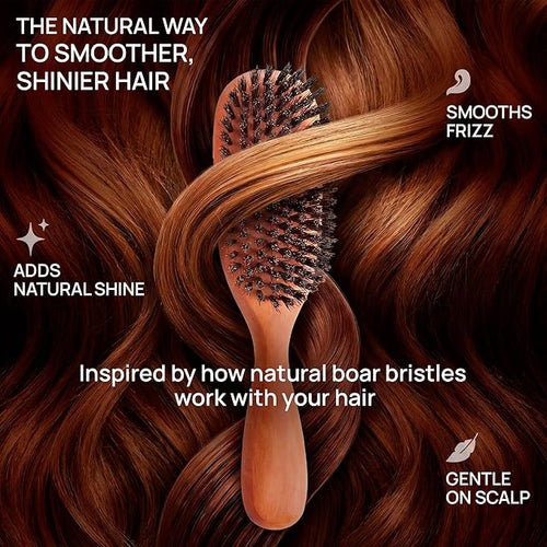 100% Wild Boar Bristle Hairbrush for Natural Healthy Hair, The Tibet brush, Medium Soft Bristles, Pear Wood Handle, for Fine or Thinning Hair, for Women & Men, Made in Germany's Black Forest