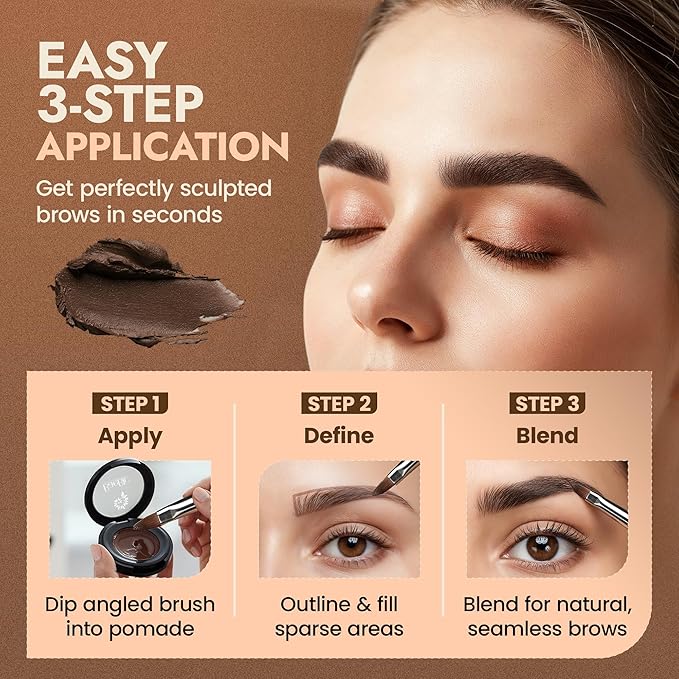 Organic Tinted Eyebrow Pomade, Dark - Water & Smudge-Proof Sculpting Eyebrow Wax for Shaping, Defining & Filling - Long-Lasting 18-Hour Hold - Easy-to-Apply, Vegan & Cruelty-Free - Made in USA