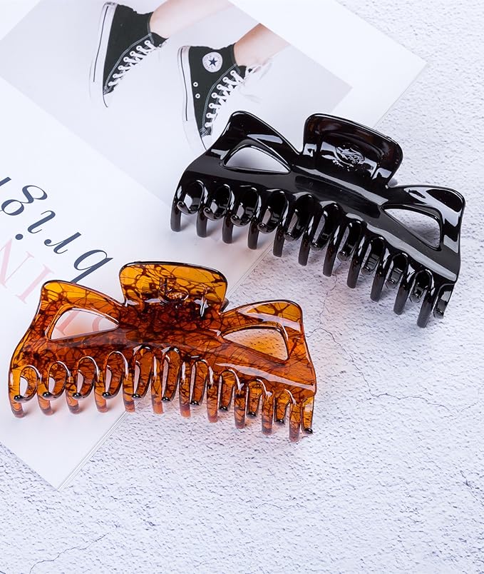 Thick Hair Super Large Clips Crystal Plastic Claw Clamps Hairgrips Clips Accessories for Women, 2 pack. (A)