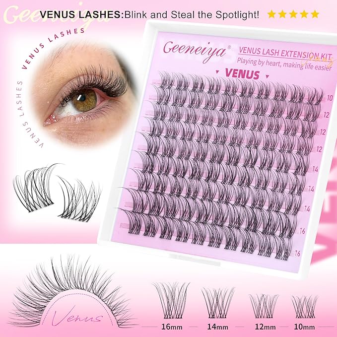[NATURAL]Geeneiya 5 Styles Lash Clusters Kit, Mermaid/Venus/Flora/Bottom Fairy Eyelash Clusters Extensions 3D Wispy Lash Extension Kit for Beginners, DIY at Home Easily