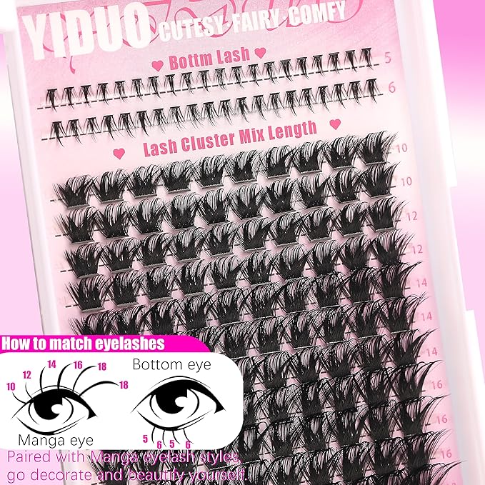 YIDUO Manga Lash Clusters Kit with Bottom Lashes Extensions Kit with Bond and Seal|Eye Liner|Waterproof Eyebrow, DIY Lash Extension Kit