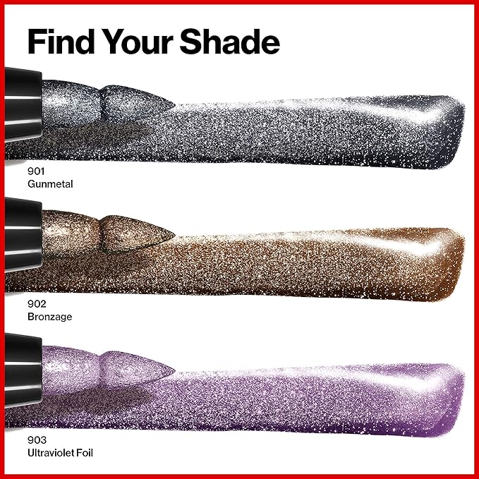 Revlon So Fierce! Chrome Ink Liquid Eyeliner, Longlasting Bold Metallic Pen Liner with Dip Ink Cap for Pearl, Shimmer Blend, 904 Ultraviolet Foil, 0.03 oz.