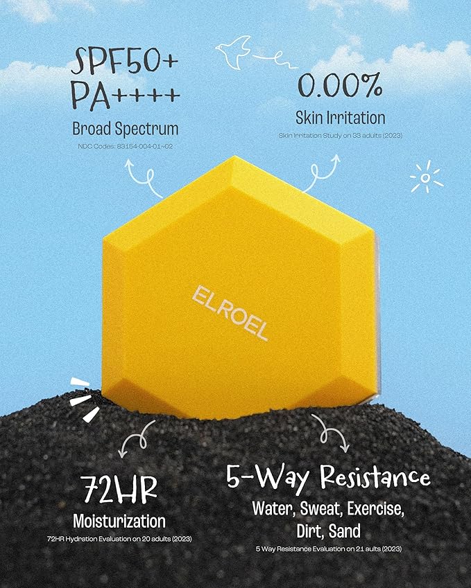 ELROEL Pang Pang Sun Cushion Plus Refill - Korean Hypoallergenic & Cooling Face Sunscreen with Puff Sponge - Broad Spectrum SPF50+ PA++++ (0.53 oz)