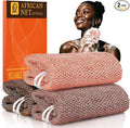 UJFQBH African Net Sponge Authentic, Exfoliating Body Scrubber for Back and Hard to Reach Areas, Gentle Daily Exfoliation for Deep Cleansing, Quick Drying Shower Essential, Rosewood 3 Pack