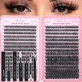 Lash Clusters Kit, Eyelash Clusters Individual Lash Extension Kit 480 Pcs D Curl Fluffy Wispy False Eyelashes Extensions Thin Band with Bond Seal Tweezers Brush Removers (60D+80D KIT9-16mm)