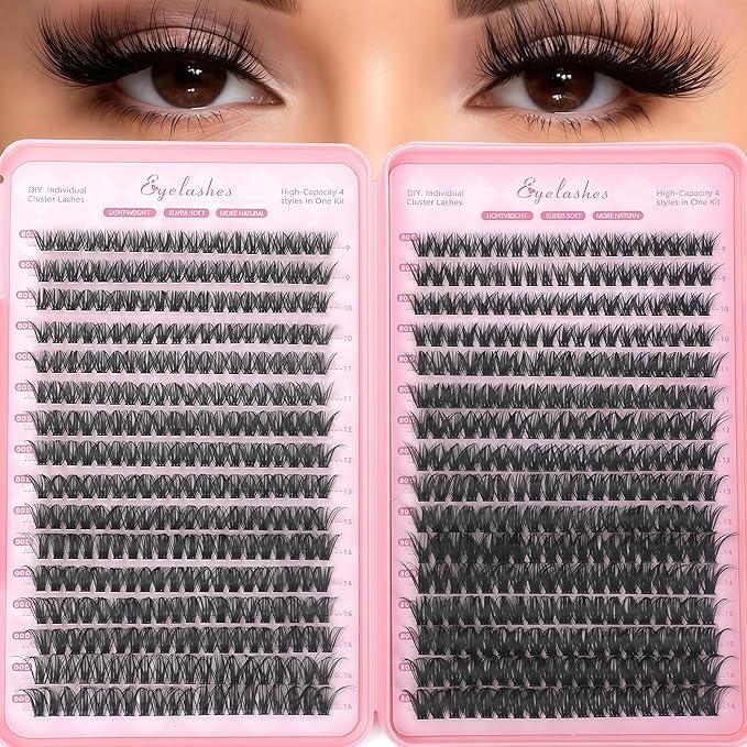 Manga Lash Clusters, 640 Pcs Eyelash Clusters Individual Lash Extension Kit D Curl Fluffy Wispy False Eyelashes Extensions Thin Band (60D+80D)