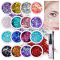 Body Glitter Set for Face & Hair – 16 Colors Chunky Holographic Festival Glitter Makeup with Glue – Rave, Concert, Euphoria Looks, Cosmetic Grade Glitter