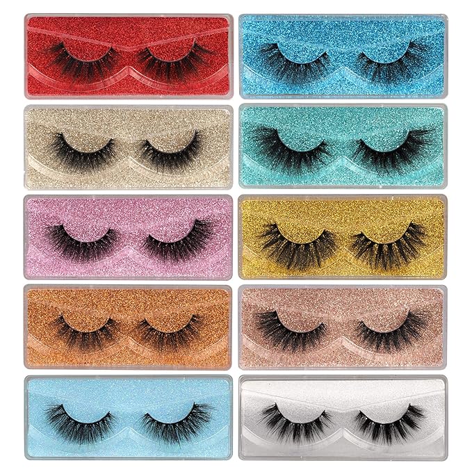 Newcally Lashes False Eyelashes Natural 3D Faux Mink Lashes 10 Pairs 10 Styles Wispy Fake Eyelashes Dramatic Handmade Reusable Lashes Pack with 10 Portable Eyelash Boxes