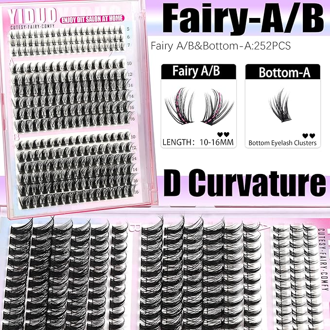 YIDUO Manga Lash Clusters Kit 534Pcs Wispy Fairy Volume Cluster Eyelash Extensions Kit Manga+100D+150D Spikes+Bottom D-curly Lashes Clusters Anime Cosplay Individual Lash Clusters Kit with Lash Glue