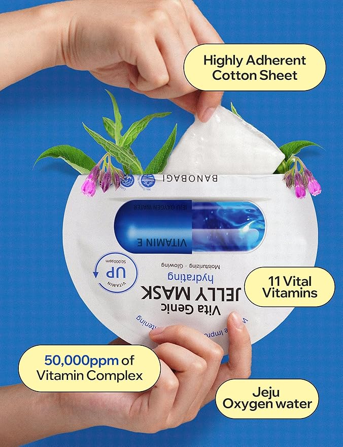 BANOBAGI Vita Genic Jelly Hydrating Face Masks Beauty w/Essence & 11 Vitamin Complex | Korean Face Mask Skin Care Sheet | Moisturizing Face Mask Facial Care for Dull & Dry Skin (1.8 fl oz, 10 Sheets)