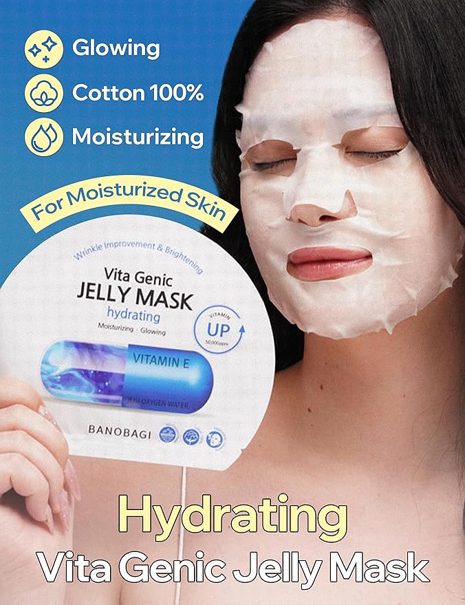 BANOBAGI Vita Genic Jelly Hydrating Face Masks Beauty w/Essence & 11 Vitamin Complex | Korean Face Mask Skin Care Sheet | Moisturizing Face Mask Facial Care for Dull & Dry Skin (1.8 fl oz, 10 Sheets)