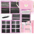 YIDUO Lash Cluster Kit Makeup Bag Set 1686pcs 40D+50D+60D+80D+100+Spikes+Bottom Full Eyelash Cluster Kit Volume Wispy 10-20mm DIY Lashes Extensions with 2X Bond&Seal DlY at Home