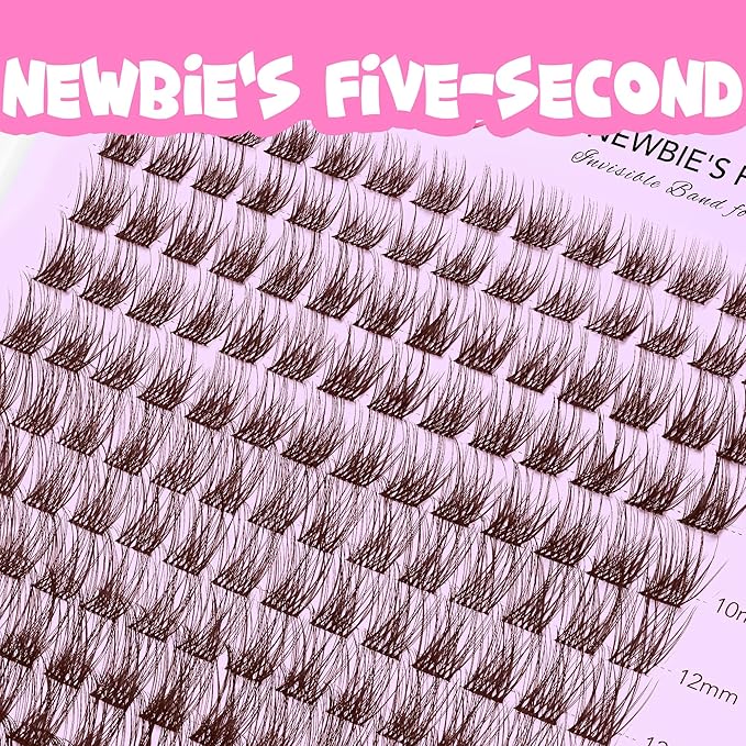 VEYESBEAUTY Dreamy Brown Lash Clusters Kit Individual Lash Extensions Newbie's Five-Second DIY Dramatic Volume Eyelash Wispy Faux Mink Lash Mixed Length Tray with Bond & Seal, Applicator at Home