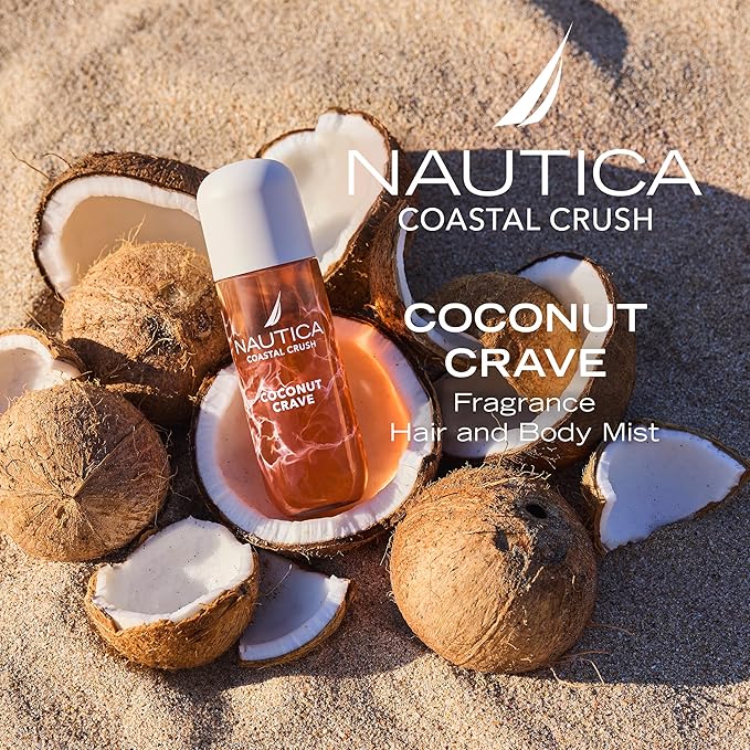 Nautica Coconut Crave, a Fruity Gourmand Hair & Body Mist for Women, Notes of Coconut, Apple and Cedarwood, Long Lasting, 8.0 fl oz