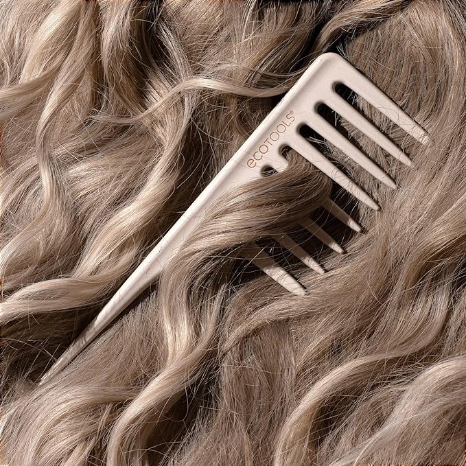 EcoTools Wide Tooth Comb for Curly, Thick Or Wet Hair, Detangling Brush With Sectioning Tip & No-Slip Grip, Bamboo Hair Comb, Eco-Friendly, Vegan & Cruelty-Free, Anti-Breakage, 1 Count